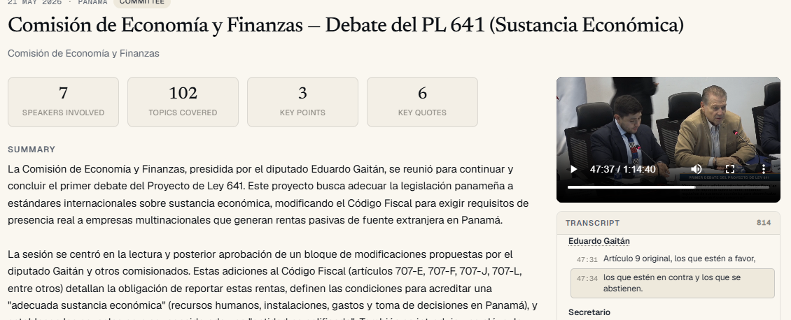 Detalle de sesión en Legislat: video, resumen y transcripción sincronizada